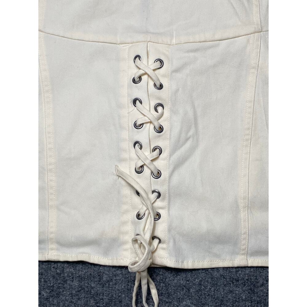 VTG Women’s Harley Davidson Cream Vest w/ Bedazzled Logo /Corset Lace Back - Picture 7 of 8